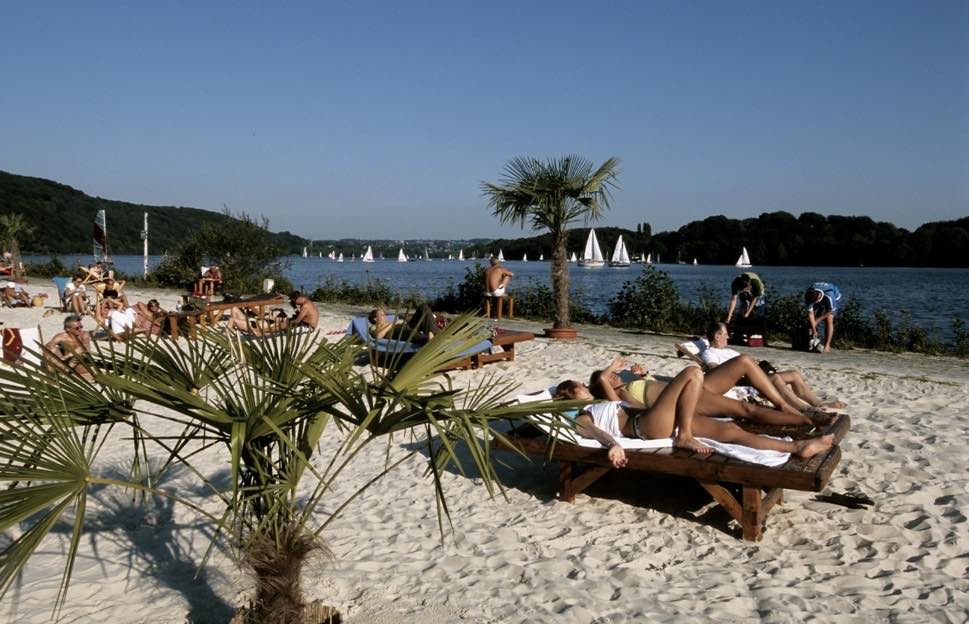 Beach scene with sunbathers