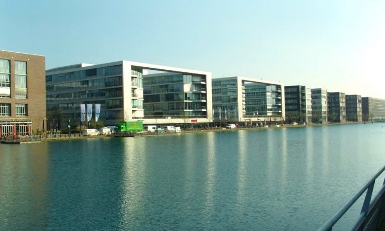 View of modern harbour and buildings