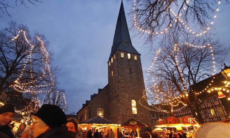 Christmastime scene with church